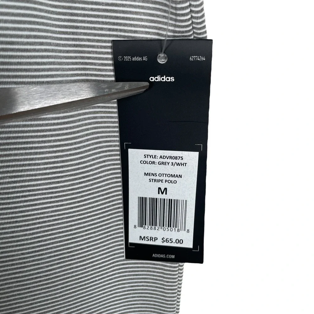 New Adidas Ottoman Stripe Performance Golf Polo‎ Shirt Mens M Gray Stretch $68